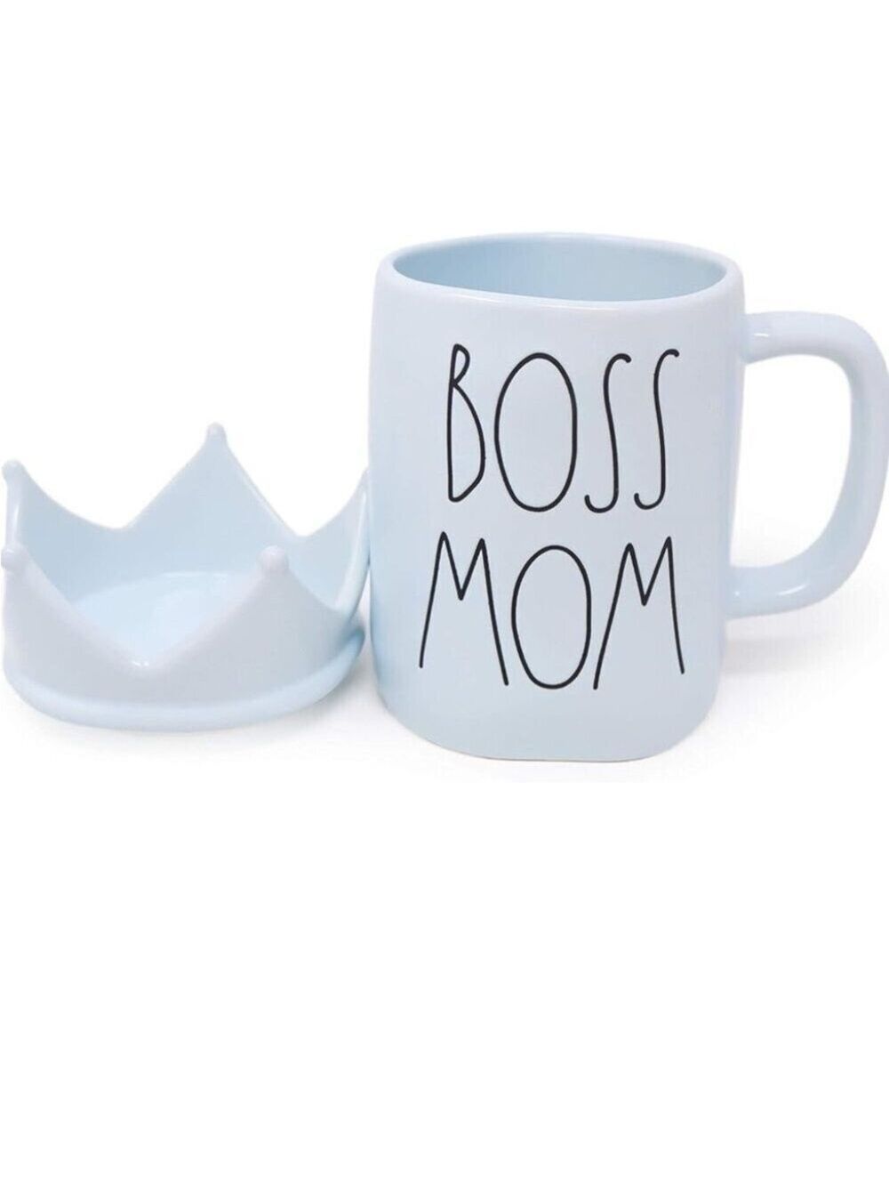 NWT Rae Dunn By Magenta BOSS MOM Light Blue Ceramic Mug With Crown Topper Lid